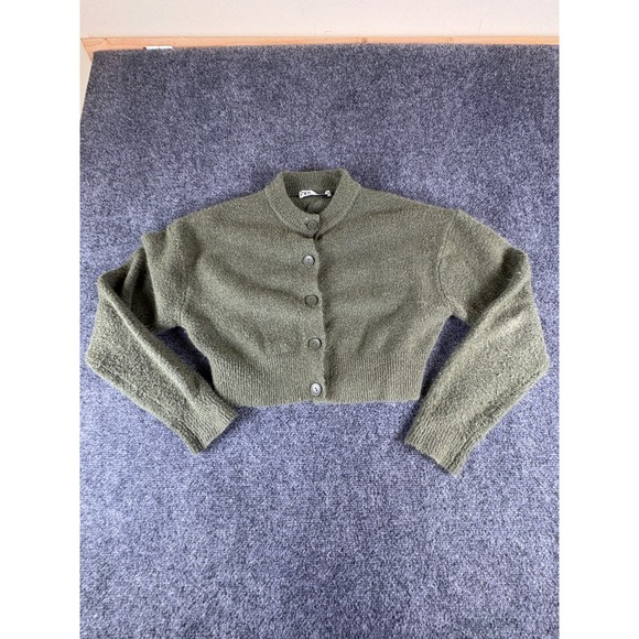 Zara Sweaters - Zara Cropped Cardigan Sweater Womens Small Olive Green Knitted Button Front